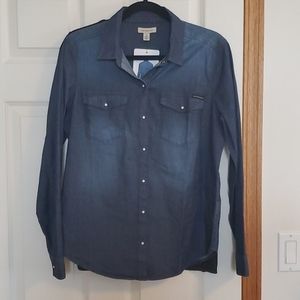 Button-down chambray blouse